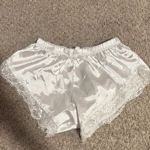 Satin Lace Trim Sleep Shorts - White